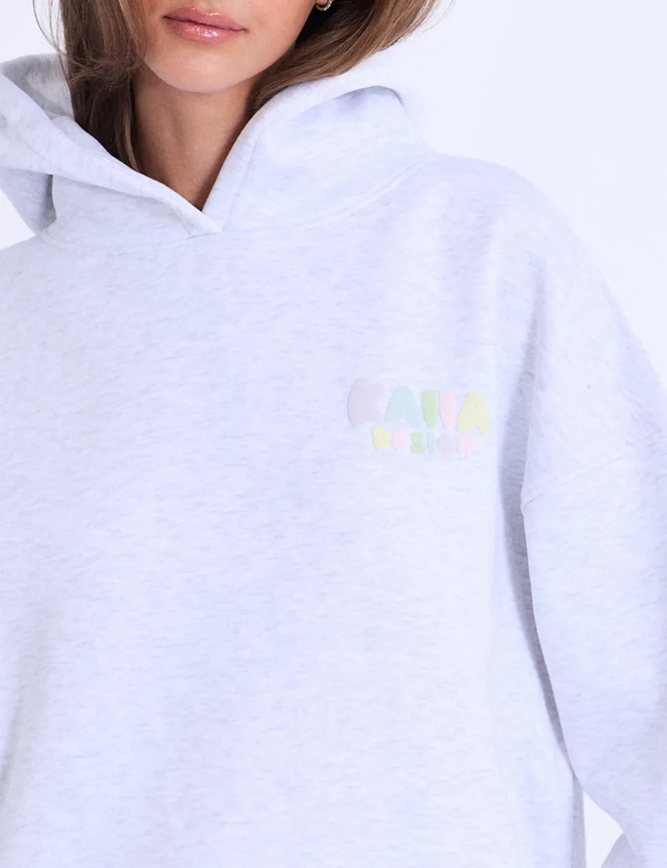 Flash Sale Kaiia Design Bubble Logo Oversized Hoodie in Light Grey Marl & Rainbow Sweatshirt & Hoodies | Hoodies & Sweatshirts