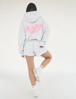 Store Kaiia Design Bubble Logo Oversized Hoodie Lt Grey Marl & Pink Sweatshirt & Hoodies | Hoodies & Sweatshirts