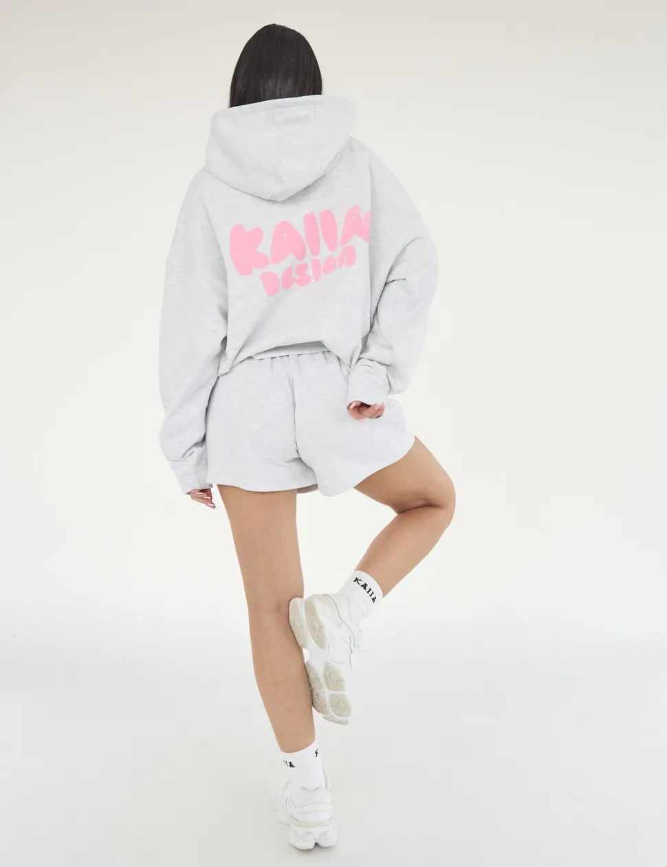 Store Kaiia Design Bubble Logo Oversized Hoodie Lt Grey Marl & Pink Sweatshirt & Hoodies | Hoodies & Sweatshirts