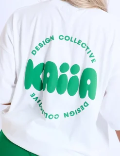 Best Sale Kaiia Design Bubble Logo Oversized T-Shirt Off White & Green Back In Stock | Sculpt & Leisure