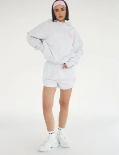 Store Kaiia Design Bubble Logo Oversized Hoodie Lt Grey Marl & Pink Sweatshirt & Hoodies | Hoodies & Sweatshirts