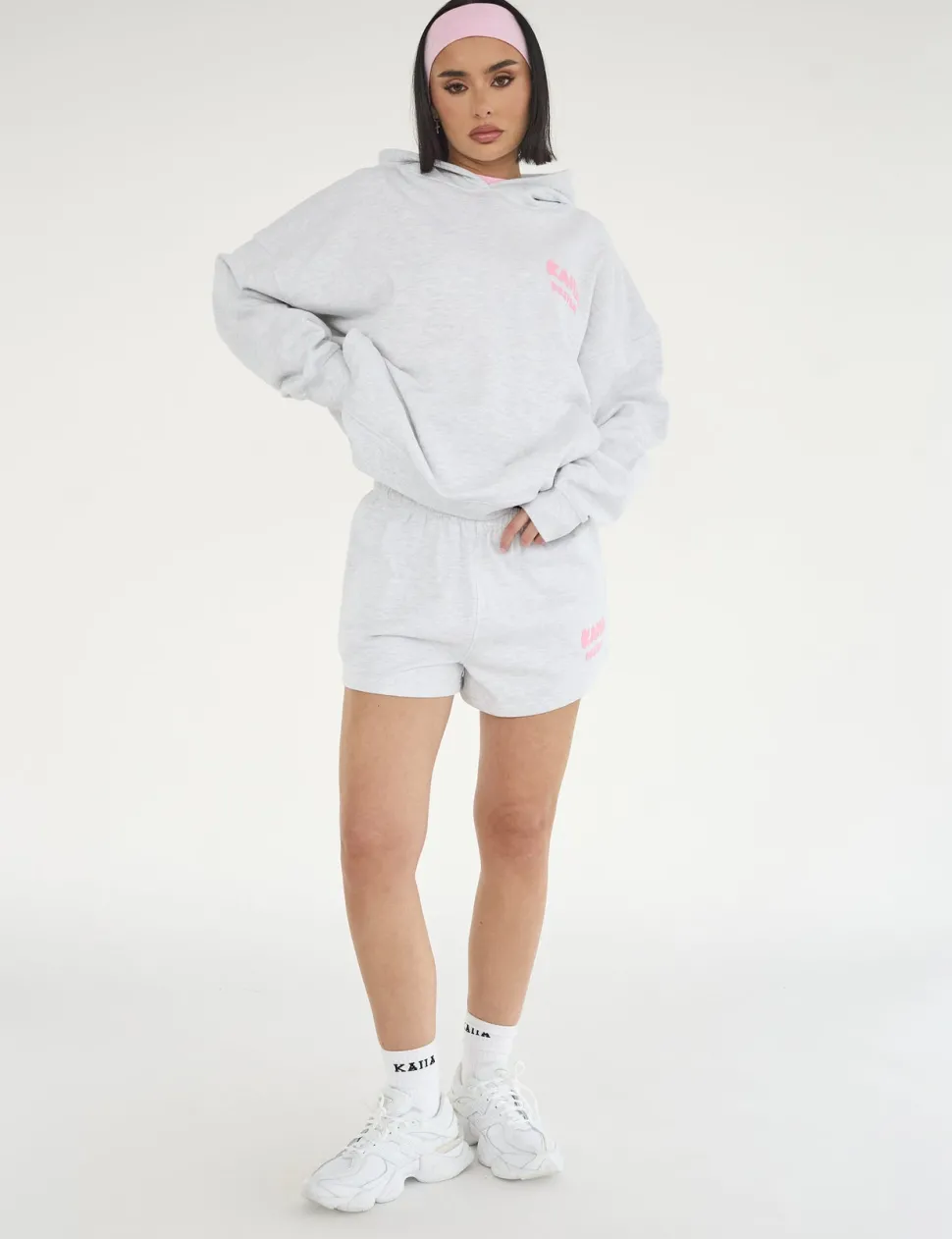 Store Kaiia Design Bubble Logo Oversized Hoodie Lt Grey Marl & Pink Sweatshirt & Hoodies | Hoodies & Sweatshirts