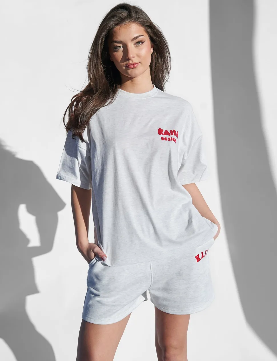 Hot Kaiia Design Oversized Top Light Marl and Red Back In Stock | Tracksuits