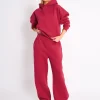Store Kaiia Embossed Wide Leg Joggers Berry Red Sculpt & Leisure | Kaiia The Label
