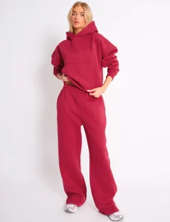 Store Kaiia Embossed Wide Leg Joggers Berry Red Sculpt & Leisure | Kaiia The Label