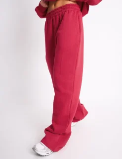 Store Kaiia Embossed Wide Leg Joggers Berry Red Sculpt & Leisure | Kaiia The Label