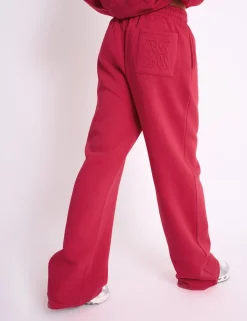 Store Kaiia Embossed Wide Leg Joggers Berry Red Sculpt & Leisure | Kaiia The Label
