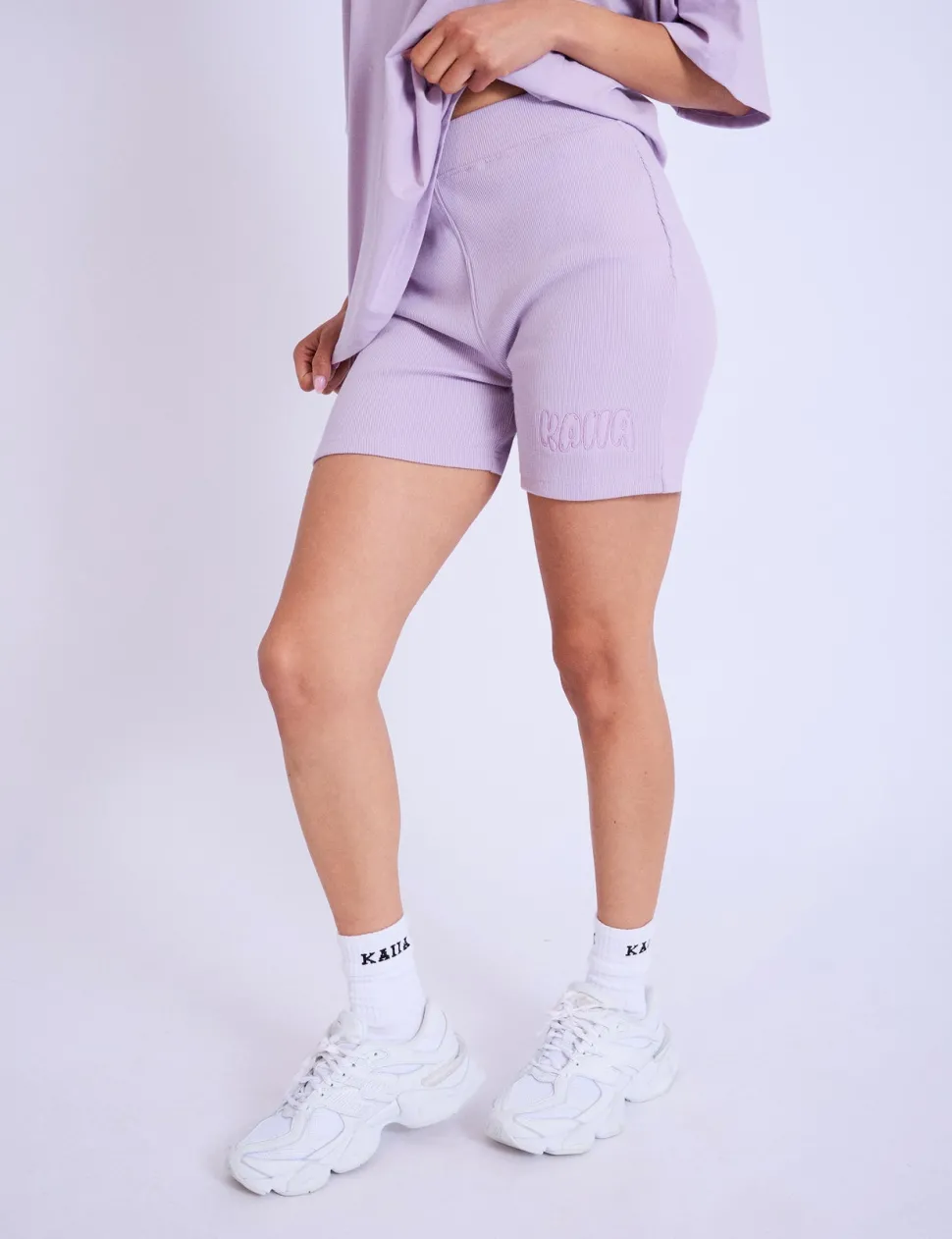 Shop Kaiia Embroidered Bubble Logo Ribbed Cycling Shorts Back In Stock