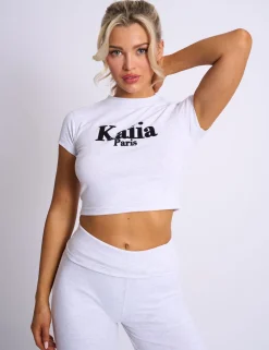 Shop Kaiia Flocked Paris Baby Tee Grey Marl Sculpt & Leisure | Kaiia The Label