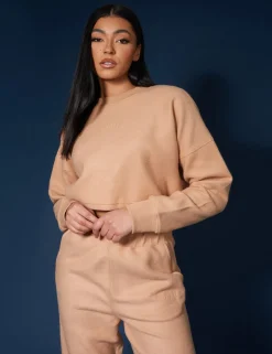 Online Kaiia Fluffy Cropped Sweatshirt Camel Sculpt & Leisure | Kaiia The Label