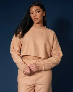 Online Kaiia Fluffy Cropped Sweatshirt Camel Sculpt & Leisure | Kaiia The Label