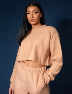 Online Kaiia Fluffy Cropped Sweatshirt Camel Sculpt & Leisure | Kaiia The Label
