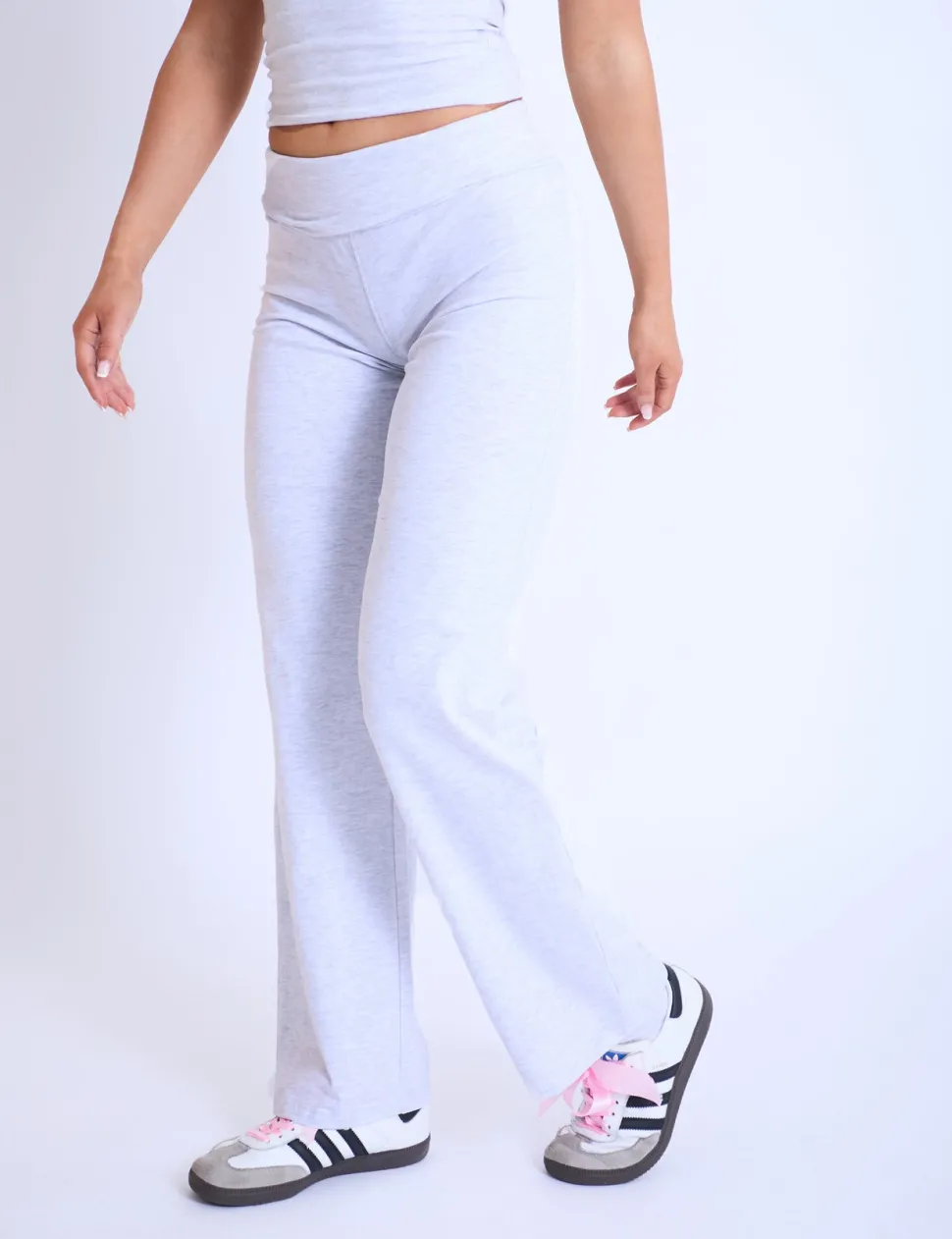 Store Kaiia Fold Over Yoga Pants Light Grey Marl Tracksuits | Tracksuits