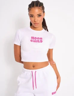 New Kaiia Graphic Baby Tee White & Hot Pink Sculpt & Leisure | Kaiia The Label