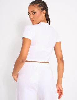 New Kaiia Graphic Baby Tee White & Hot Pink Sculpt & Leisure | Kaiia The Label