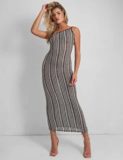 Flash Sale Kaiia Knitted One Shoulder Maxi Dress Black and White Stripe Sculpt & Leisure | Kaiia The Label