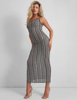 Flash Sale Kaiia Knitted One Shoulder Maxi Dress Black and White Stripe Sculpt & Leisure | Kaiia The Label