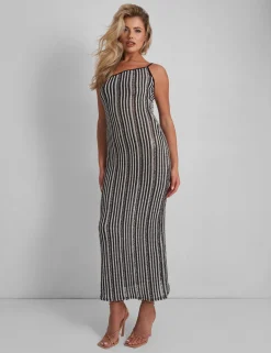 Flash Sale Kaiia Knitted One Shoulder Maxi Dress Black and White Stripe Sculpt & Leisure | Kaiia The Label