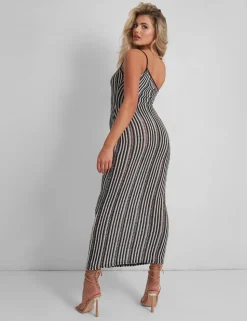 Flash Sale Kaiia Knitted One Shoulder Maxi Dress Black and White Stripe Sculpt & Leisure | Kaiia The Label
