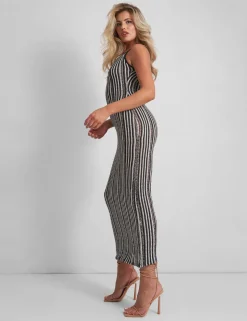 Flash Sale Kaiia Knitted One Shoulder Maxi Dress Black and White Stripe Sculpt & Leisure | Kaiia The Label