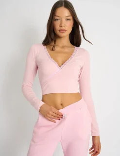 Online Kaiia Lace Trim Wrap Long Sleeve Top Sculpt & Leisure | Kaiia The Label