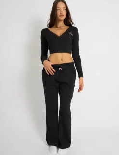 Store Kaiia Lace Trim Wrap Long Sleeve Top Black Sculpt & Leisure | Kaiia The Label