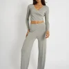Fashion Kaiia Lace Wrap Top & Trouser Pj Set Grey Melange Sculpt & Leisure | Kaiia The Label