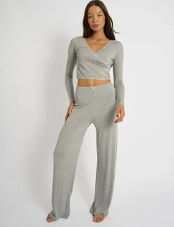Fashion Kaiia Lace Wrap Top & Trouser Pj Set Grey Melange Sculpt & Leisure | Kaiia The Label