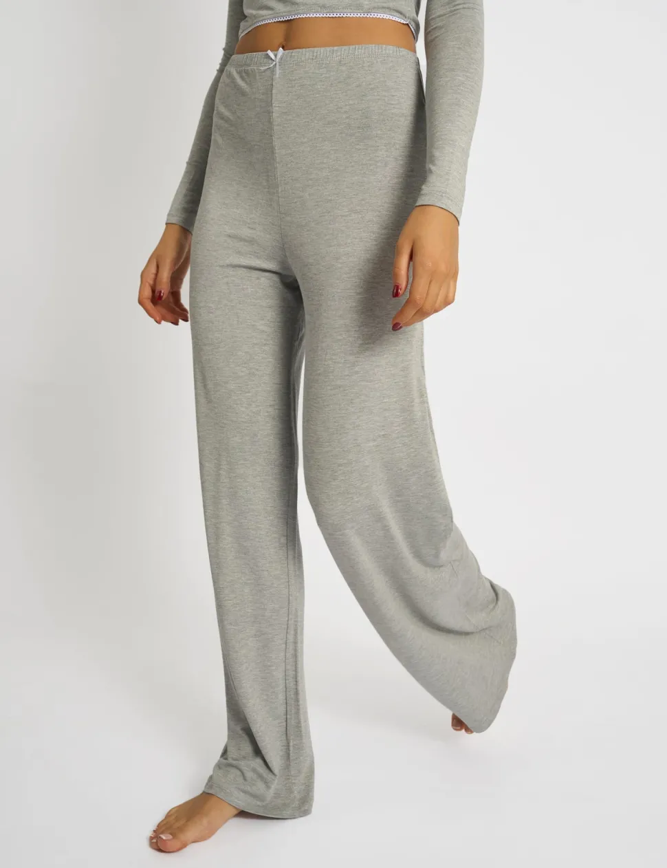 Fashion Kaiia Lace Wrap Top & Trouser Pj Set Grey Melange Sculpt & Leisure | Kaiia The Label