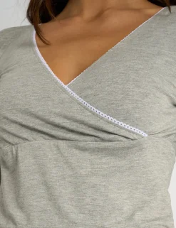 Fashion Kaiia Lace Wrap Top & Trouser Pj Set Grey Melange Sculpt & Leisure | Kaiia The Label