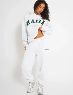 Best Sale Kaiia Logo Cuffed Joggers Light Grey Marl & Forest Green Sculpt & Leisure | Kaiia The Label