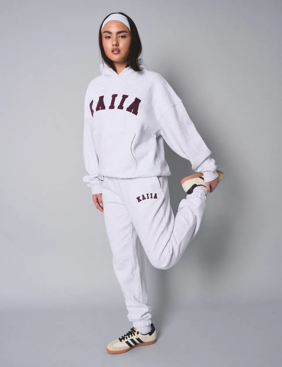 Shop Kaiia Logo Cuffed Joggers Light Grey Marl With Burgundy Sculpt & Leisure | Kaiia The Label