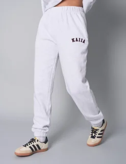 Shop Kaiia Logo Cuffed Joggers Light Grey Marl With Burgundy Sculpt & Leisure | Kaiia The Label