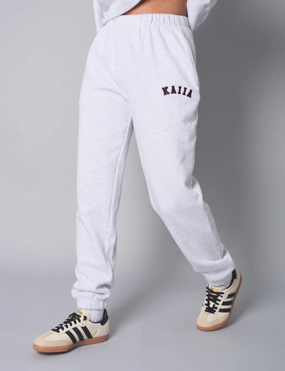 Shop Kaiia Logo Cuffed Joggers Light Grey Marl With Burgundy Sculpt & Leisure | Kaiia The Label