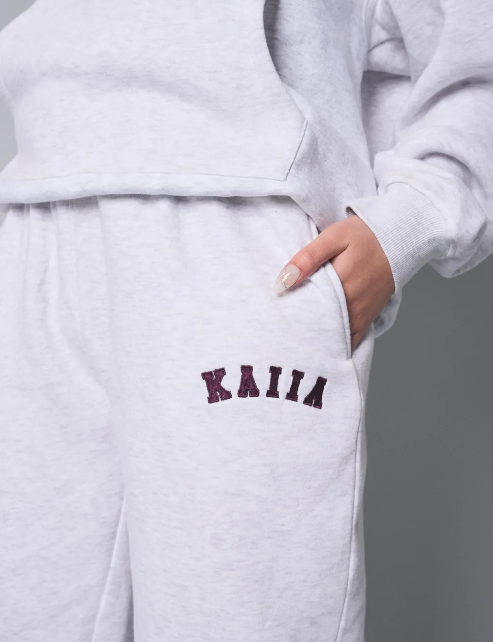 Shop Kaiia Logo Cuffed Joggers Light Grey Marl With Burgundy Sculpt & Leisure | Kaiia The Label