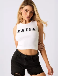 Cheap Kaiia Logo Denim Applique Ribbed Vest Top Sculpt & Leisure | Kaiia The Label