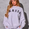 Clearance Kaiia Logo Oversized Sweatshirt Light Grey Marl & Black Sculpt & Reset | Sculpt & Leisure