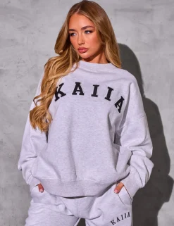 Clearance Kaiia Logo Oversized Sweatshirt Light Grey Marl & Black Sculpt & Reset | Sculpt & Leisure