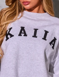 Clearance Kaiia Logo Oversized Sweatshirt Light Grey Marl & Black Sculpt & Reset | Sculpt & Leisure