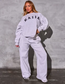 Clearance Kaiia Logo Oversized Sweatshirt Light Grey Marl & Black Sculpt & Reset | Sculpt & Leisure