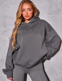 Cheap Kaiia Logo Rib Panel Hoodie Slate Grey Sculpt & Reset | Sculpt & Leisure