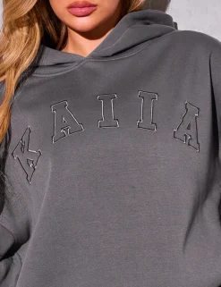 Cheap Kaiia Logo Rib Panel Hoodie Slate Grey Sculpt & Reset | Sculpt & Leisure