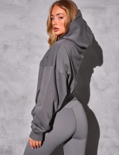 Cheap Kaiia Logo Rib Panel Hoodie Slate Grey Sculpt & Reset | Sculpt & Leisure