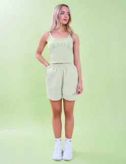 Outlet Kaiia Logo Sweat Shorts Light Green Back In Stock | Sculpt & Leisure