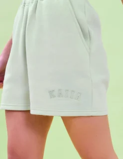 Outlet Kaiia Logo Sweat Shorts Light Green Back In Stock | Sculpt & Leisure