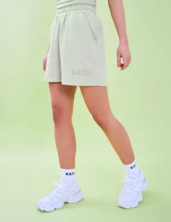 Outlet Kaiia Logo Sweat Shorts Light Green Back In Stock | Sculpt & Leisure
