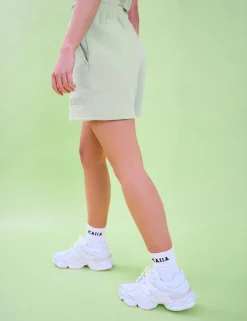 Outlet Kaiia Logo Sweat Shorts Light Green Back In Stock | Sculpt & Leisure