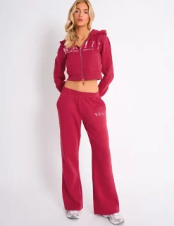 Best Kaiia Logo Wide Leg Joggers Cranberry & Pink Tracksuits | Tracksuits