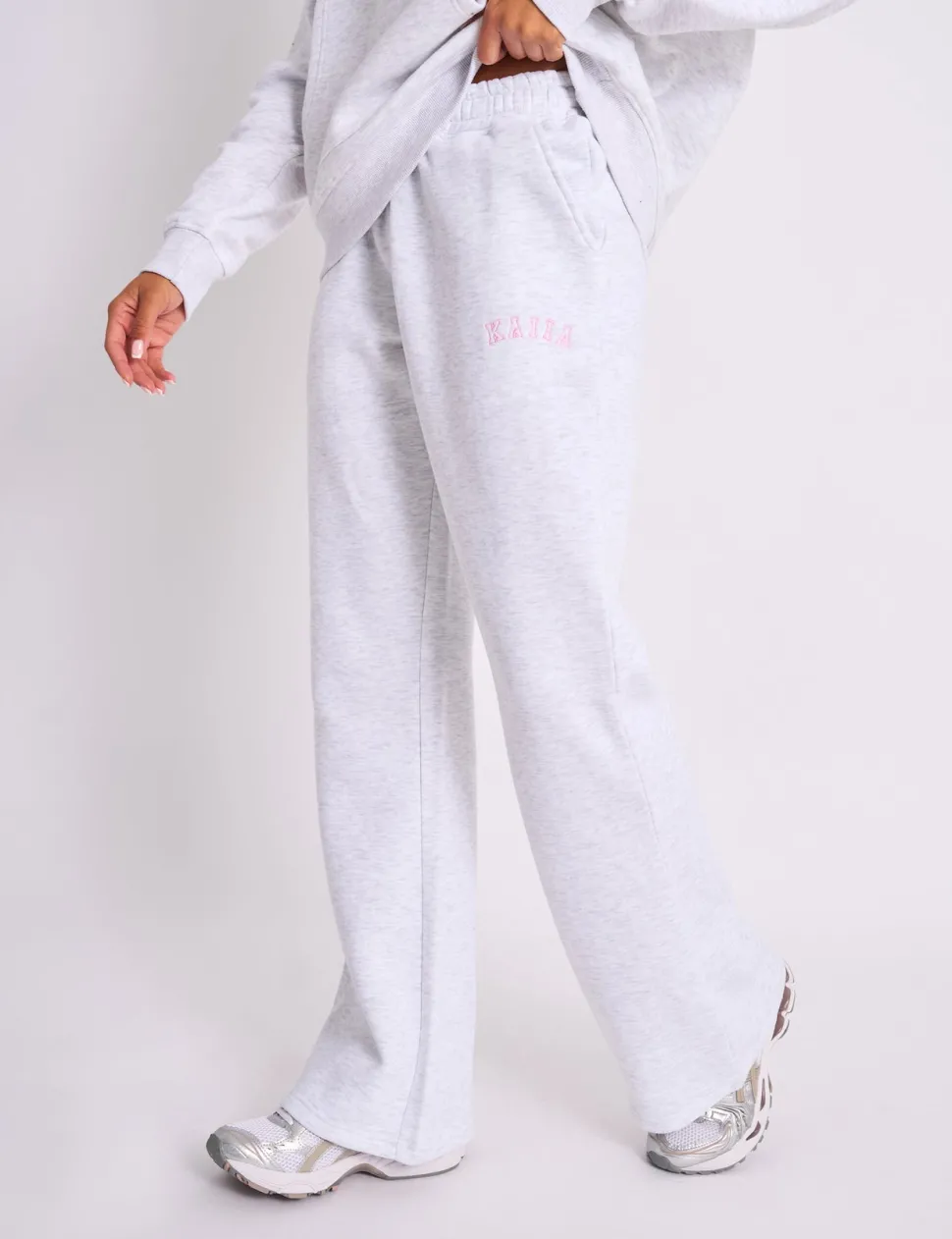 Fashion Kaiia Logo Wide Leg Joggers Light Grey Marl & Baby Pink Tracksuits | Tracksuits