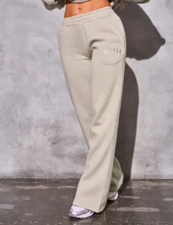 Discount Kaiia Logo Wide Leg Sweat Pants in Stone Sculpt & Reset | Back In Stock